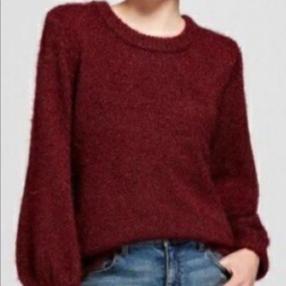 a new day Sweaters - A New Day Maroon Balloon Sleeve Eyelash Sweater